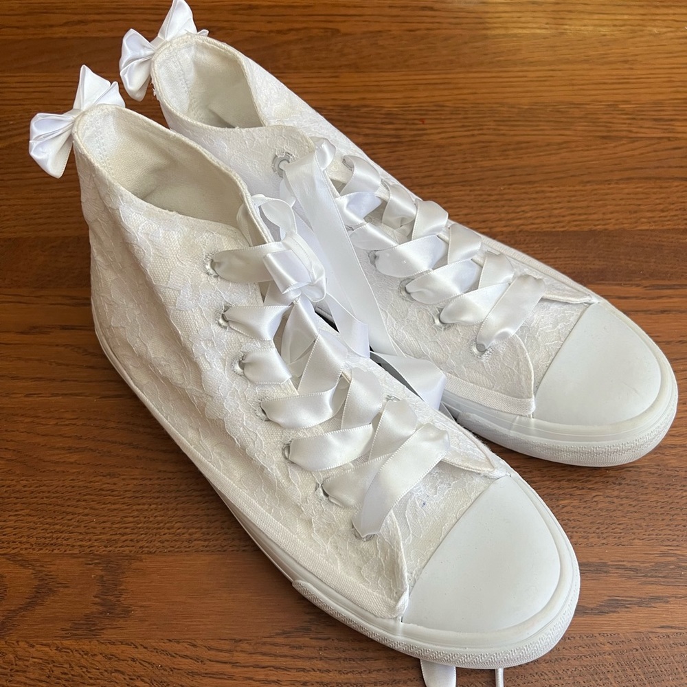 Bridal White Lace High Top Sneaker by Princess Pumps